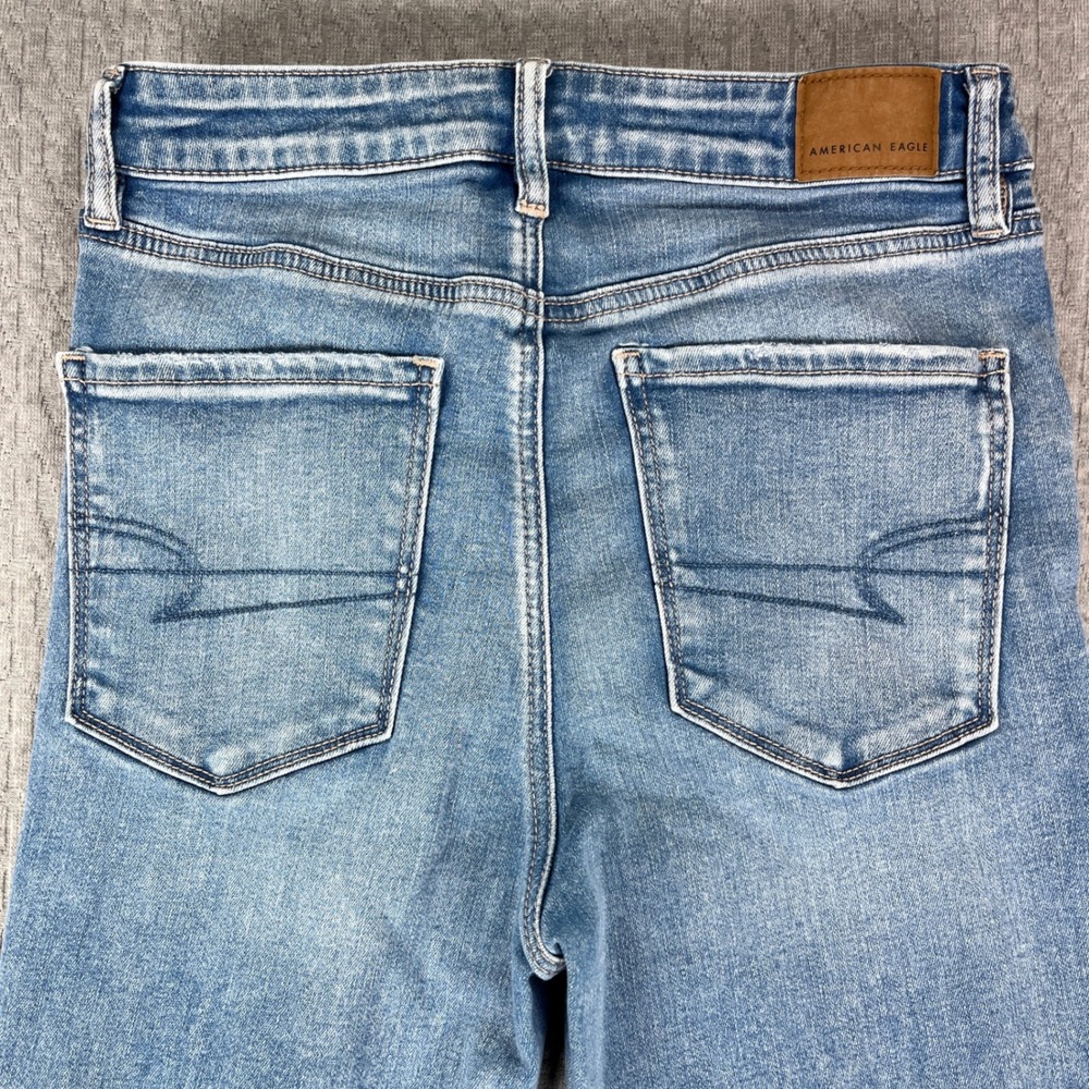 American Eagle Bootcut Flare Jeans Women 6/26x30 Blue Hi-Rise Distressed Raw Hem - Picture 11 of 13